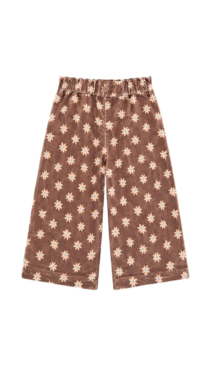 Pantalón niña largo flare micropana Cacao flor