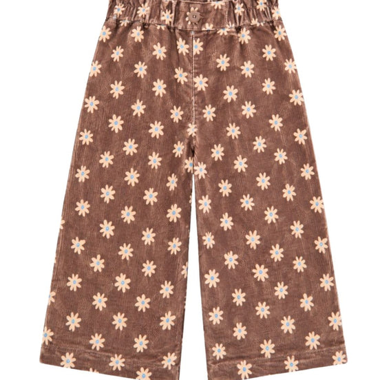 Pantalón niña largo flare micropana Cacao flor