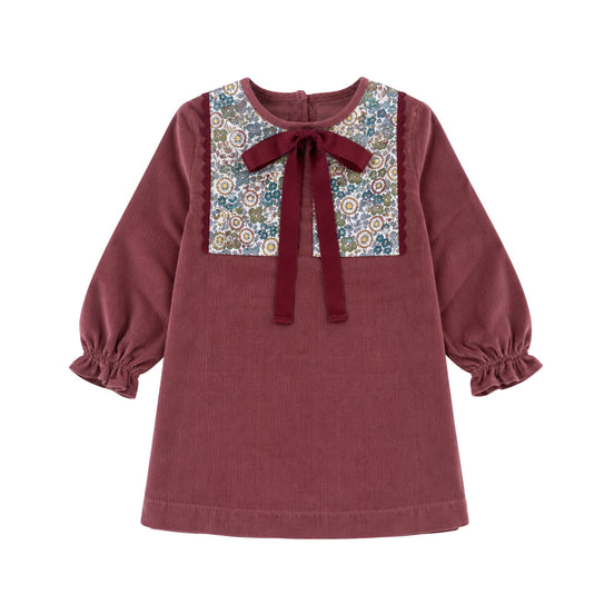 Vestido ciruela pechera contraste flores Nenufar Prune