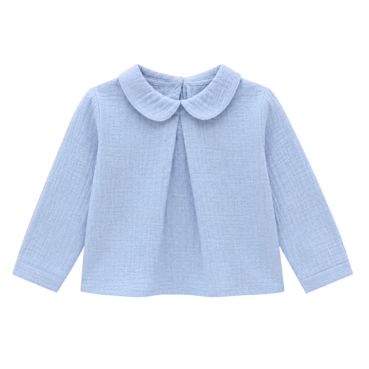 Camisa cuello bebé azul melange