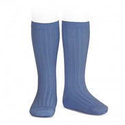 Calcetines altos básicos canalé AZUL FRANCIA 449