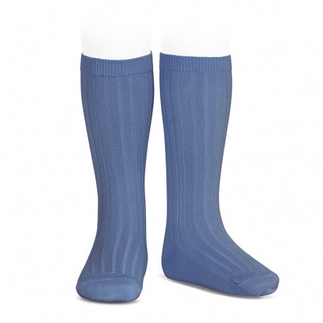 Calcetines altos básicos canalé AZUL FRANCIA 449
