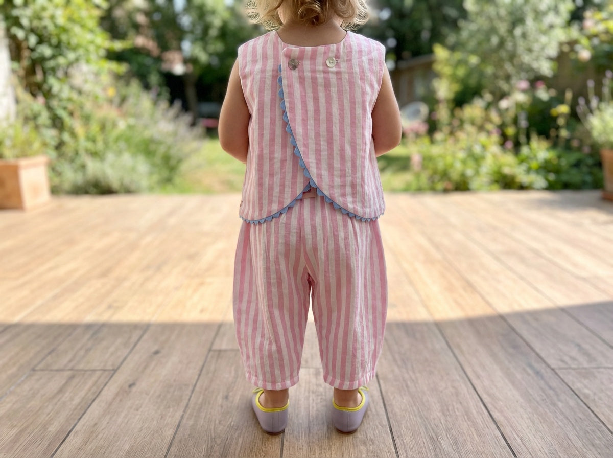 Blusa espalda cruzada rayas rosas