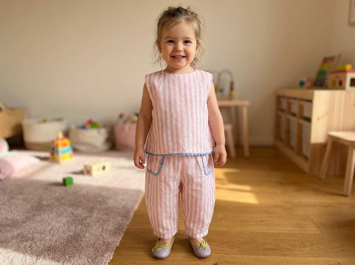 Pantalón globo rayas rosas