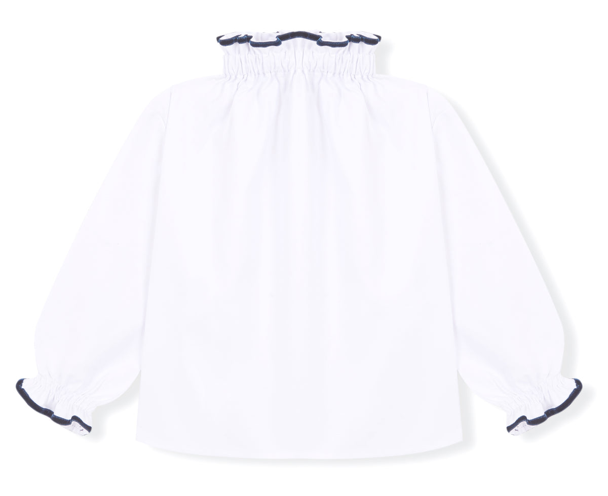 Blusa cuello alto blanco volantes