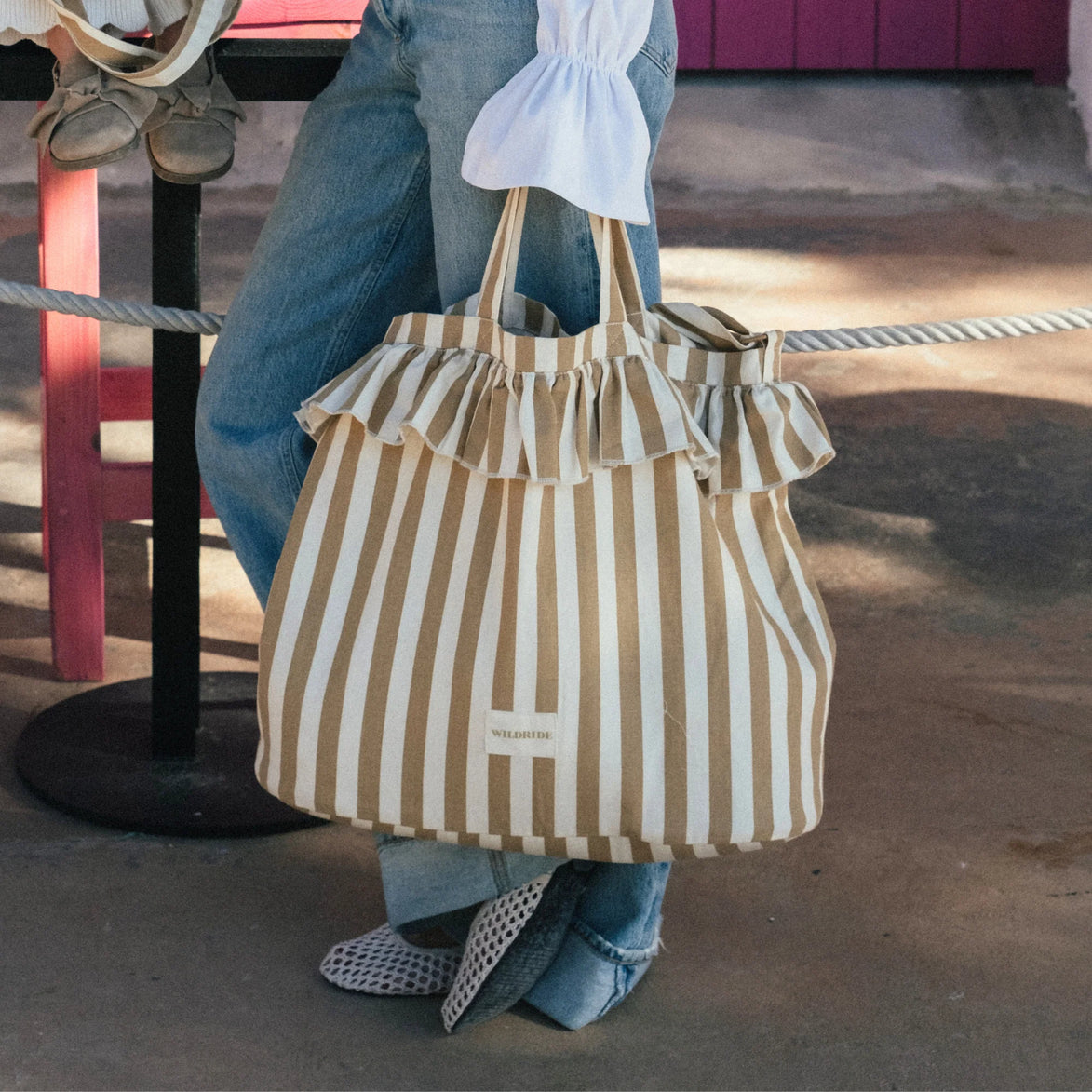 Bolso grande rayas beige