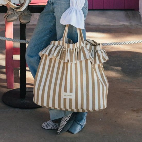 Bolso grande rayas beige